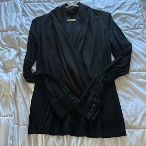 Long sleeve black top-deep v neck, sheer back